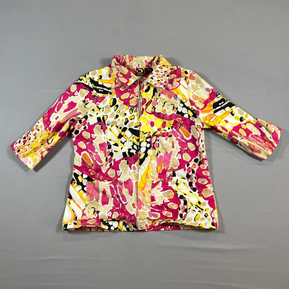 Sportelle Jacket Womens L Multicolor Stretch Abstract Print 3/4 Sleeve Full Zip